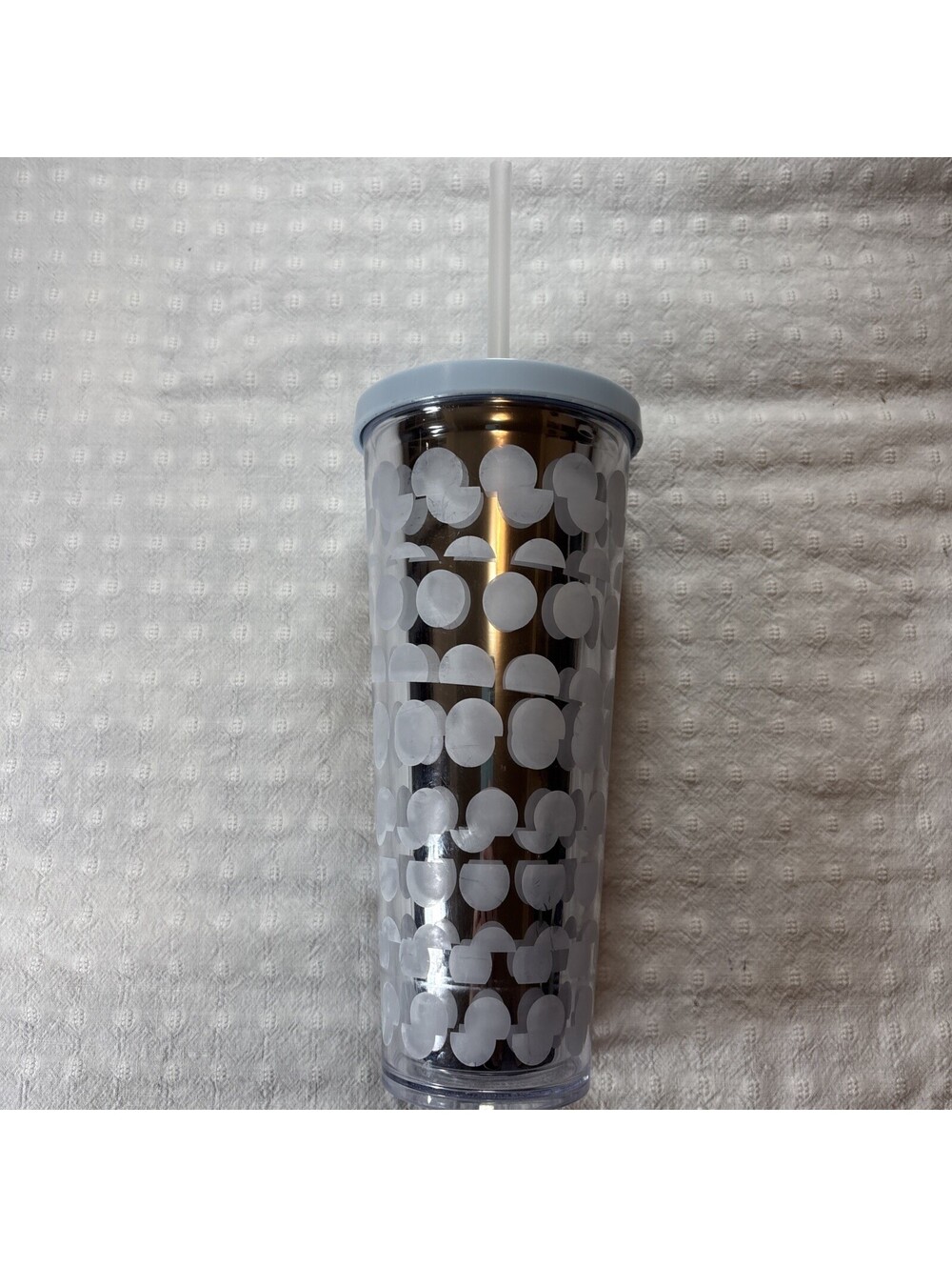 Starbucks Silver And White Polka Dot Cup Tumbler 24 oz